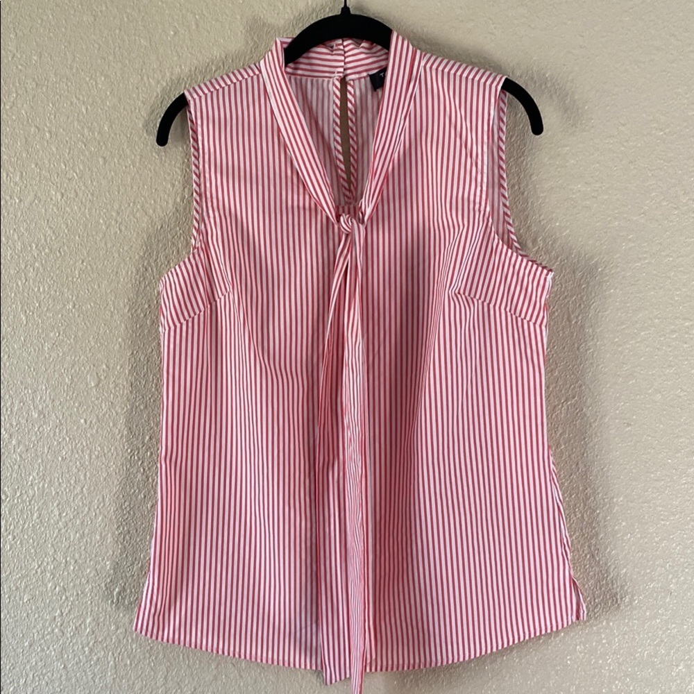 Tahari ASL Pink Striped Sleeveless Top with Front Tie NWOT Size S
